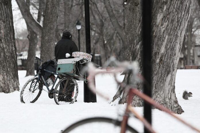 homeless, bike, snow