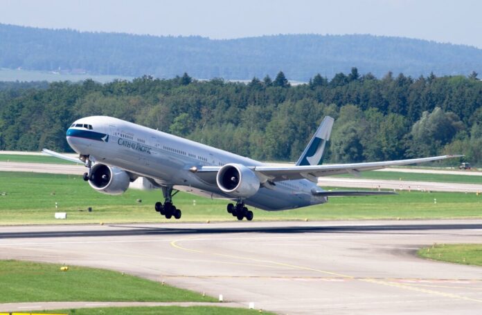 boeing 777, cathay pacific, airport zurich